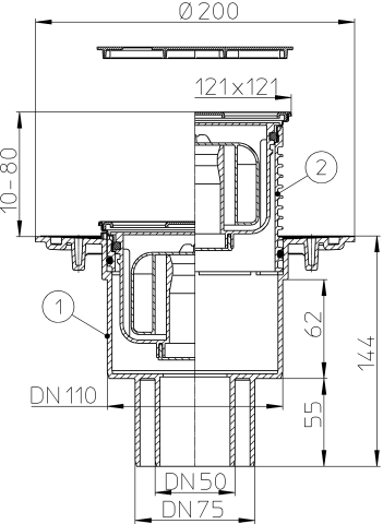 HL 310NPr-3000.11 Трап с сухим сифоном решетка HL037.11E 3олото DN50/75/110