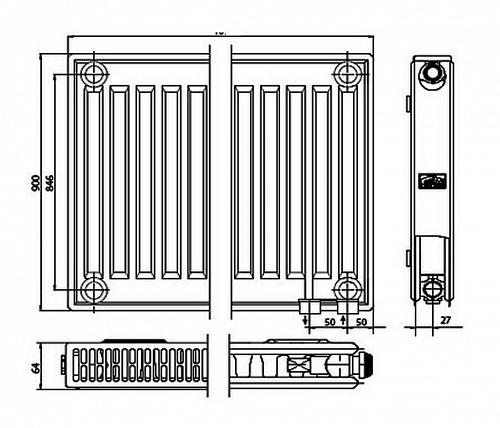 Kermi FTV 12 900x1000 панельный радиатор с нижним подключением