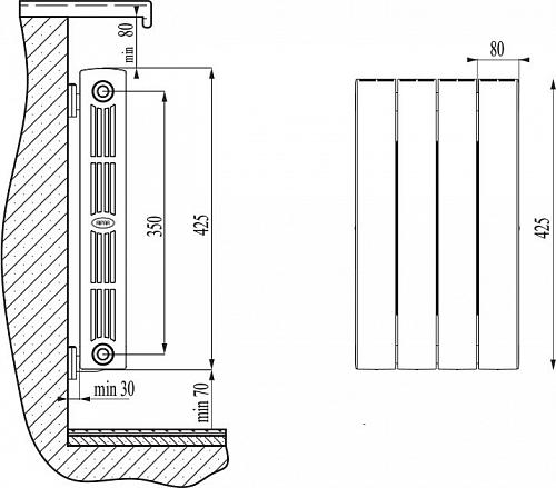 Rifar Supremo 350- 12 секции антрацит биметаллический  секционный радиатор