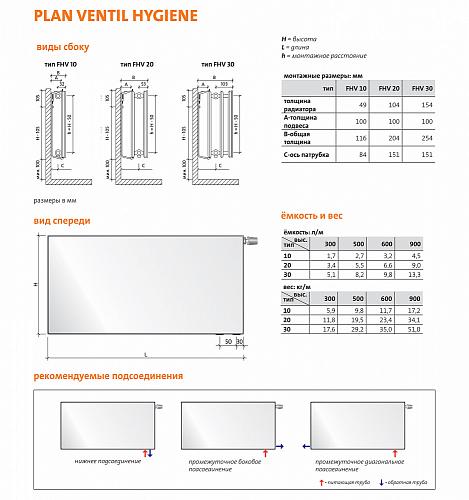 Purmo Plan Ventil Hygiene FHV20 900x3000 стальной панельный радиатор с нижним подключением