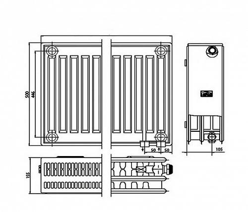 Kermi FTV 33 500х1400 панельный радиатор с нижним подключением