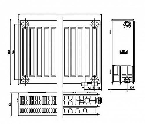 Kermi FTV 33 300х2600 панельный радиатор с нижним подключением
