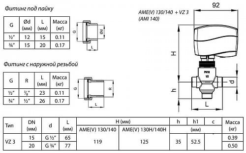 Danfoss VZ 3 DN15 (065Z5412) Клапан регулирующий трехходовой Kvs-0,63 м3/ч