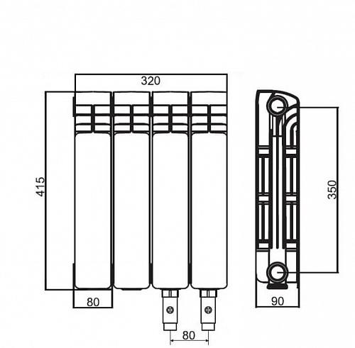 Rifar Alum Ventil 350 - 14 секции алюминиевый радиатор с нижним правым подключением