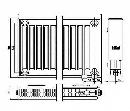 Kermi FTV 22 900x900 панельный радиатор с нижним подключением