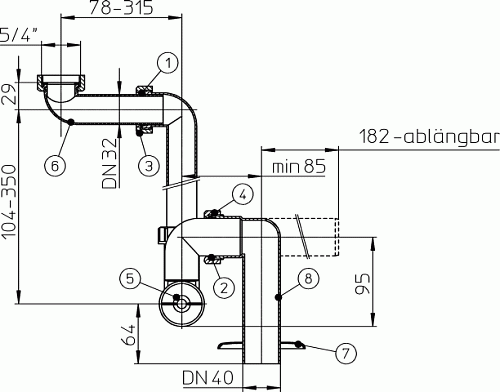 HL 137.1/40  Сифон для компактного расположения под мойкой c вертикальным выпуском DN40