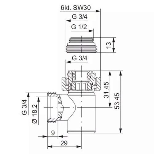 Hummel Designtechnik 3/4-1/2 Вентиль запорный угловой хром