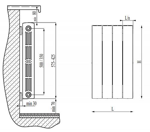Rifar Supremo Ventil  500 - 12 секции биметаллический радиатор с нижним правым подключением