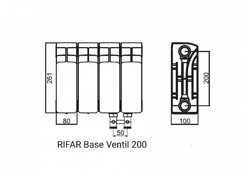 Rifar Base Ventil 200 10 секции биметаллический радиатор с нижним левым подключением