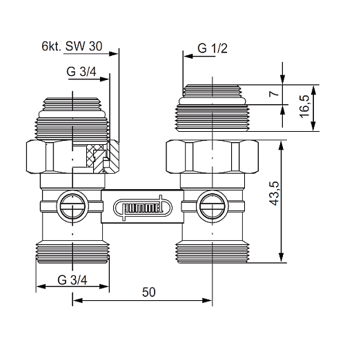 Hummel 3/4НРx1/2НР Узел запорный прямой никель евроконус