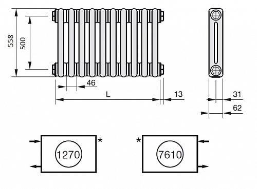 Zehnder Charleston 2056/28 секций №1270 3/4" RAL 9016 боковое подключение