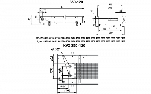 Techno Usual 350-120-4000 KVZ Внутрипольный конвектор с естественной конвекцией