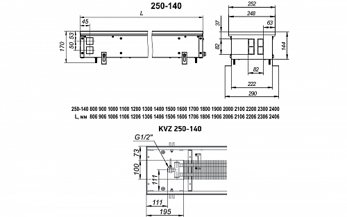 Techno Usual 250-140-2800 KVZ Внутрипольный конвектор с естественной конвекцией