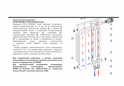 Rifar Monolit Ventil 500 12 секции антрацит биметаллический радиатор с нижним подключением