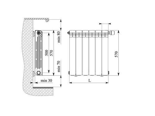 Rifar Alp Ventil 500 10 секции биметаллический радиатор с нижним правым подключением
