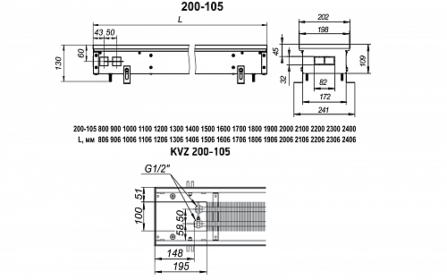 Techno Usual 200-105-1600 KVZ Внутрипольный конвектор с естественной конвекцией