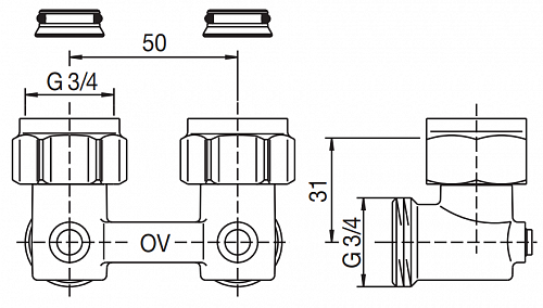 Oventrop Multiflex F 3/4"НРх3/4"НГ Узел нижнего подключения угловой