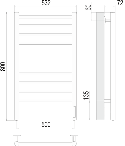 Terminus Аврора П8 500х800 КС черный муар Электрический полотенцесушитель