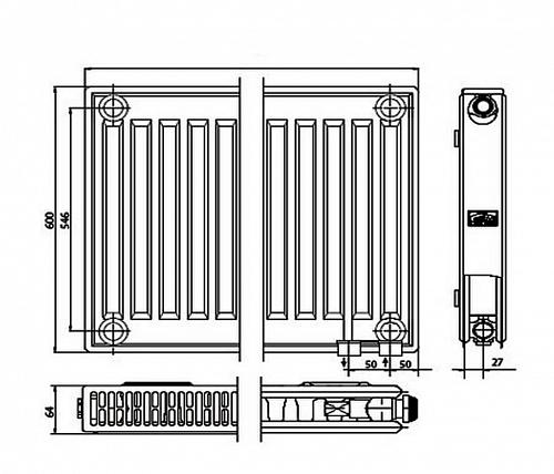 Kermi FTV 12 600x1200 панельный радиатор с нижним подключением