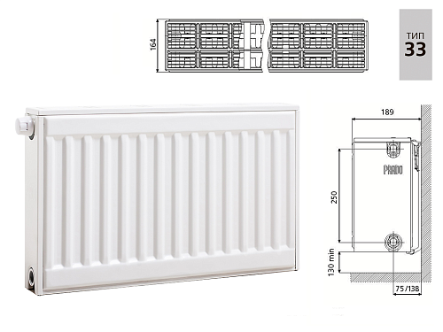 Prado Universal U33 300x900 стальной панельный радиатор с нижним подключением