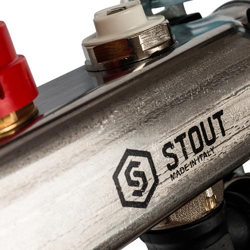 SMS 0927 000008 STOUT Коллектор из нержавеющей стали с расходомерами клапаном вып. воздуха и сливом 8 вых.