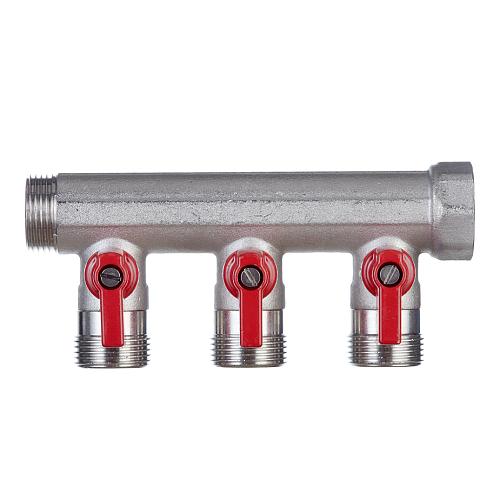 Henco Коллектор 1" с красными шаровыми кранами, 3/4"НР под евроконус, 1" - 3xEK14,16,18,20